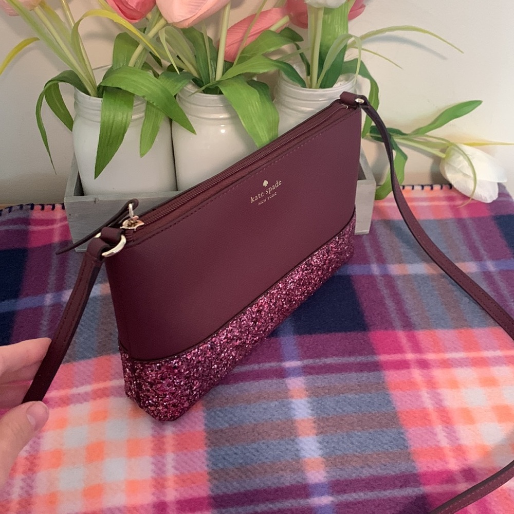 Kate Spade Burgundy and Pink Glitter Crossbody Bag - Picture 4 of 9